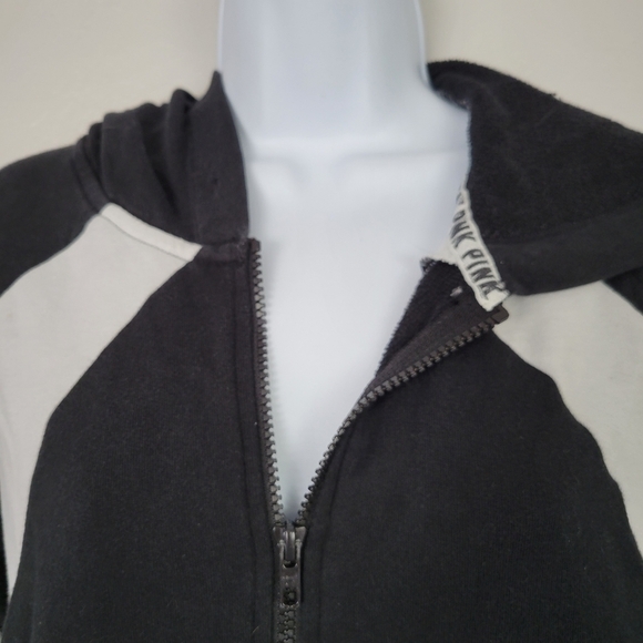 Pink Victoria's Secret VS Black Jacket White Colorblock Full Zip Hooded Large - Picture 2 of 6
